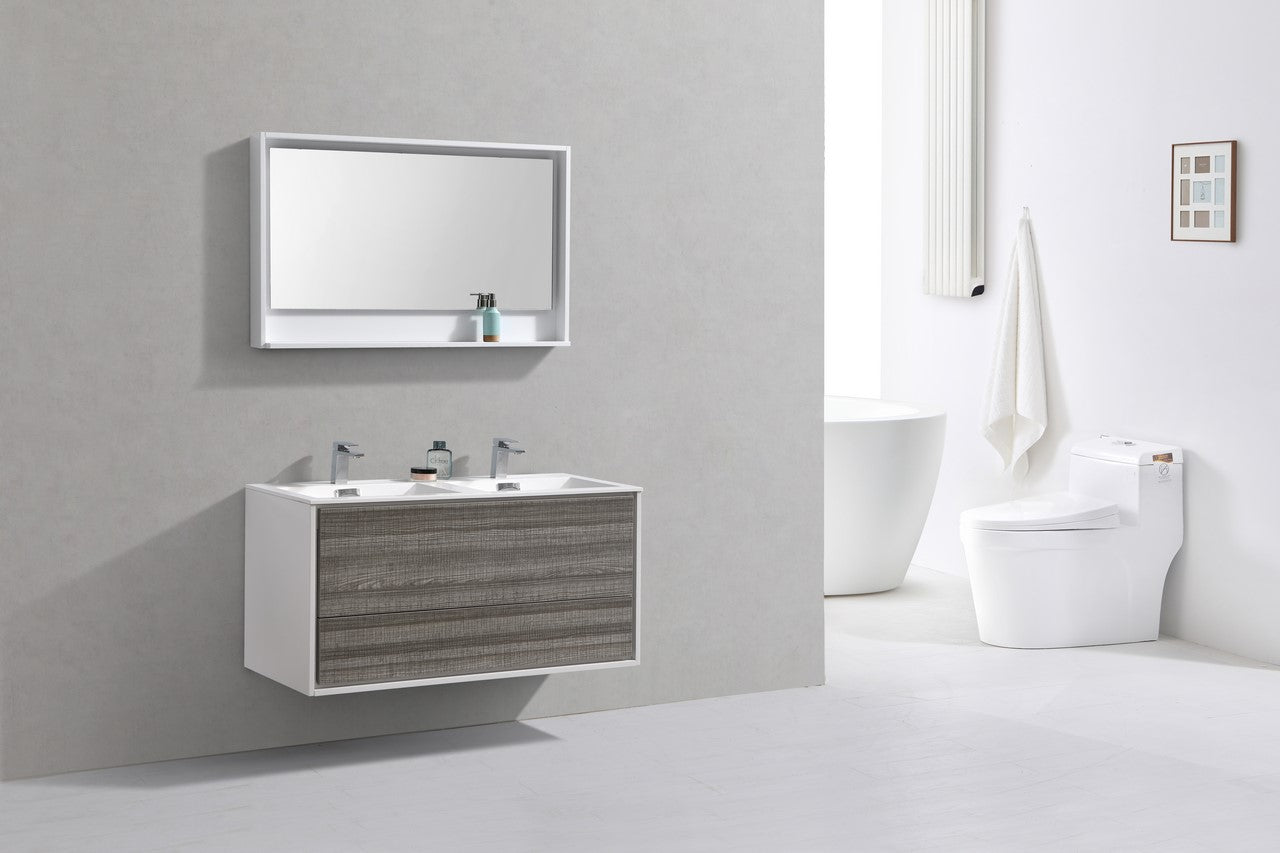 KubeBath 48 in. De Lusso Wall Mount Modern Bathroom Vanity With Color Options