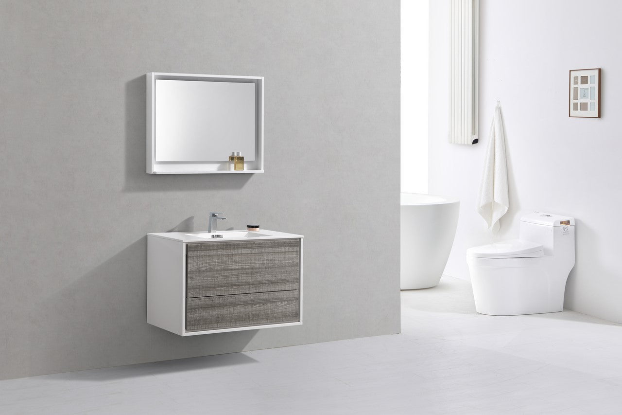 KubeBath 36 in. De Lusso Wall Mount Modern Bathroom Vanity With Color Options
