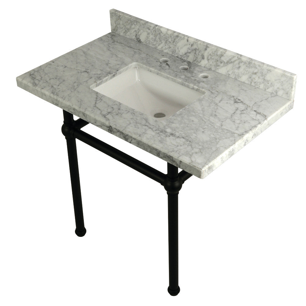 Kingston Brass Templeton 36" x 22" Carrara Marble Vanity Top with Brass Console Legs