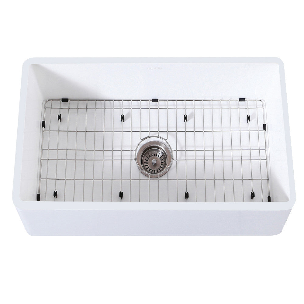 Kingston Brass 30 in. Farmhouse Kitchen Sink with Strainer and Grid, Matte White (KGKFA301810BC)