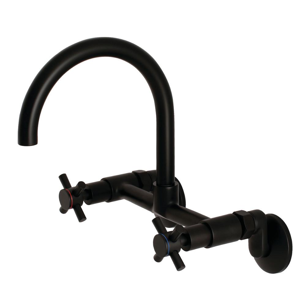 Kingston Brass Concord 8 in. Adjustable Center Wall Mount Kitchen Faucet (KS414) Matte Black