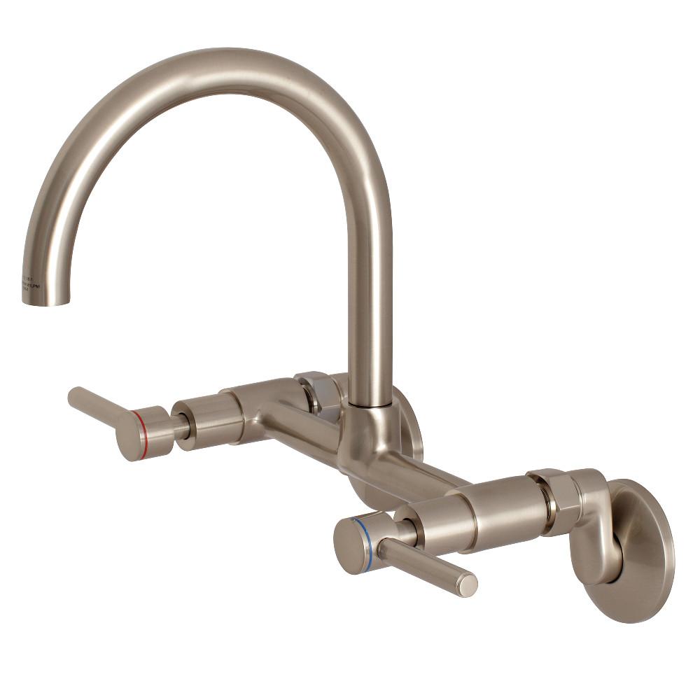 Kingston Brass Concord 8 in. Adjustable Center Wall Mount Kitchen Faucet (KS814) Brushed Nickel