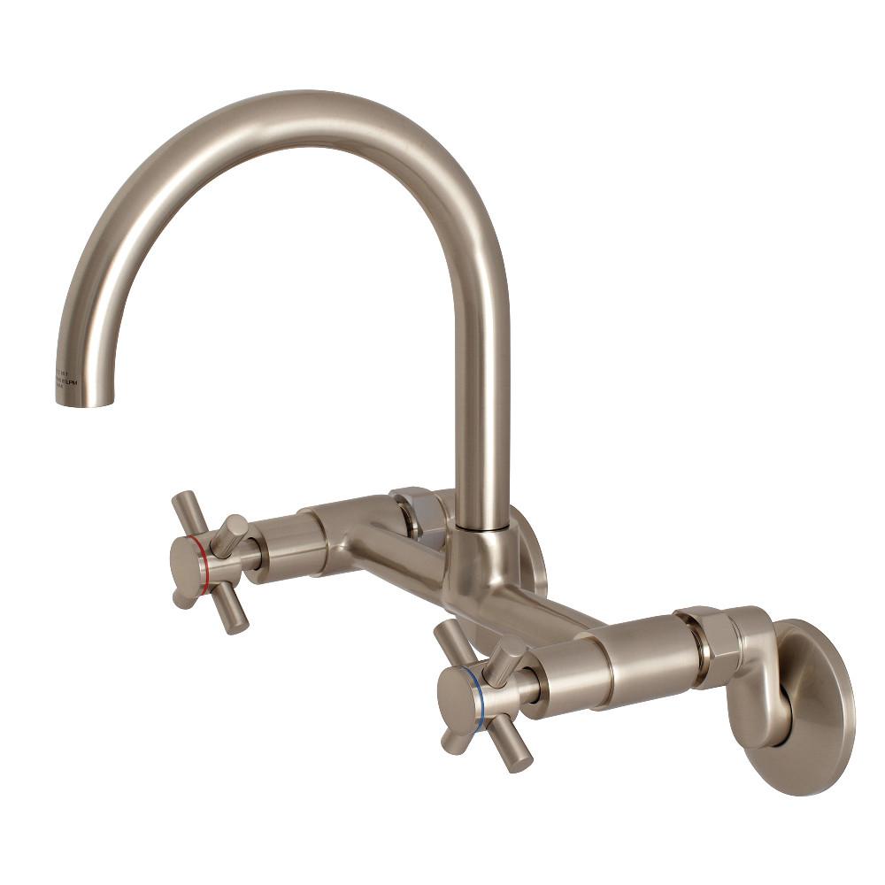 Kingston Brass Concord 8 in. Adjustable Center Wall Mount Kitchen Faucet (KS414) Brushed Nickel