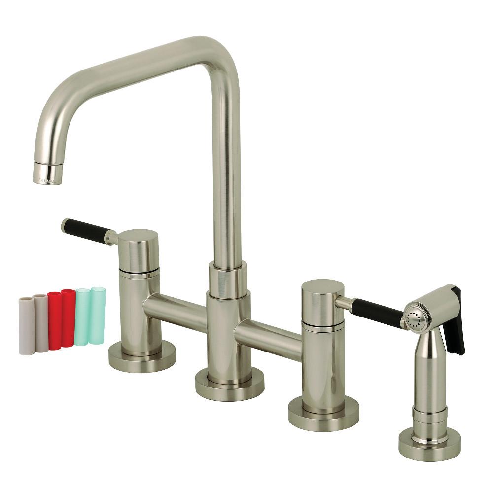 Kingston Brass Concord Two-Handle Bridge Kitchen Faucet with Brass Side Sprayer (KS8288DKLBS) Brushed Nickel