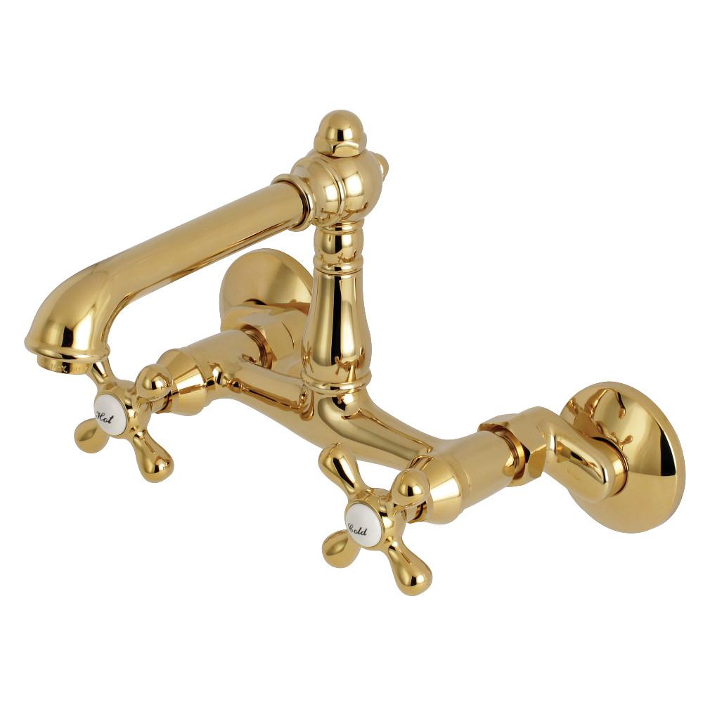 Kingston Brass English Country 6-Inch Adjustable Center Wall Mount Kitchen Faucet (KS7226AX) Polished Brass