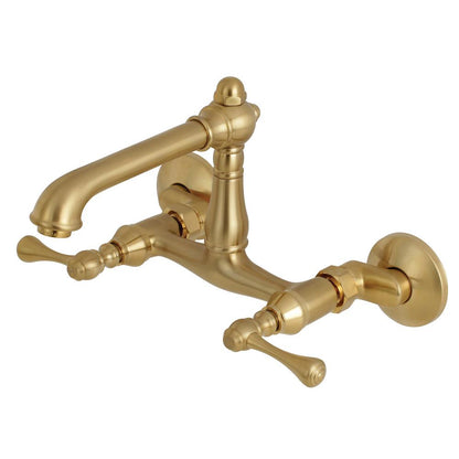 Kingston Brass English Country 6-Inch Adjustable Center Wall Mount Kitchen Faucet (KS7227BL) Brushed Brass