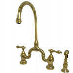 Kingston Brass English Country Kitchen Bridge Faucet with Brass Sprayer (KS7792ALBS) Polished Brass