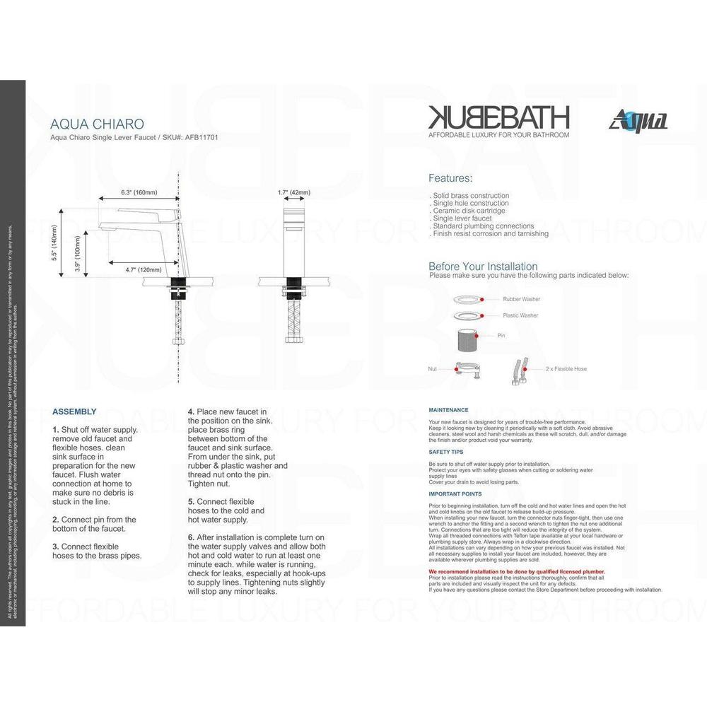 KubeBath Aqua Chiaro Single Lever Bathroom Vanity Faucet in Chrome 