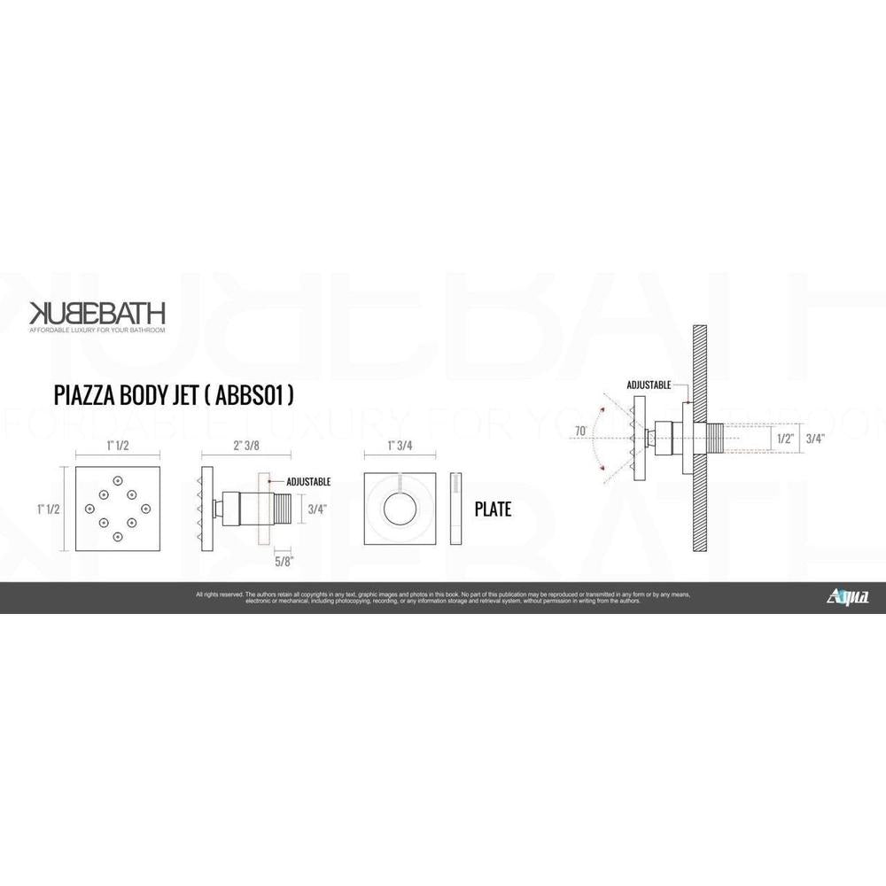 KubeBath 7 Piece Shower Set with 12" Ceiling Mount Square Rain Shower, Tub Filler and 4 Body Jets (CR3004JTF3V) 