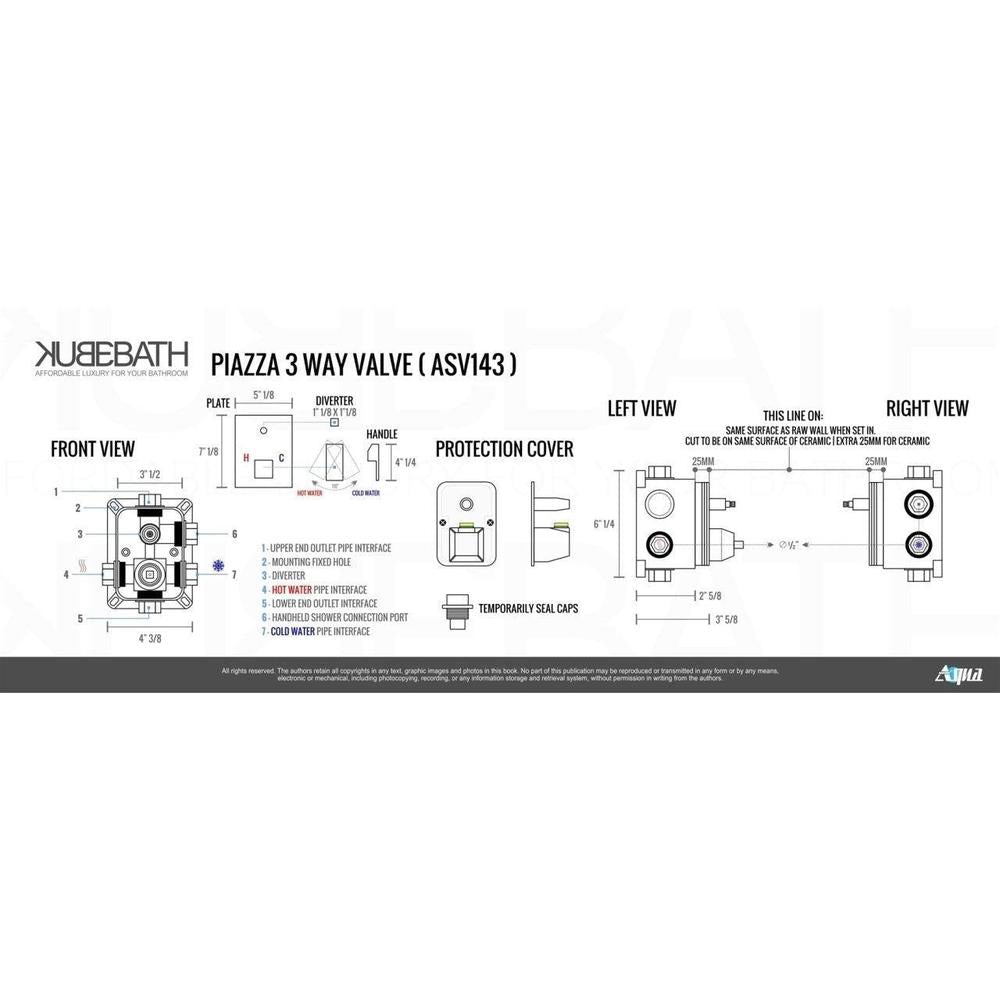KubeBath 7 Piece Shower Set with 12" Ceiling Mount Square Rain Shower, Tub Filler and 4 Body Jets (CR3004JTF3V) 