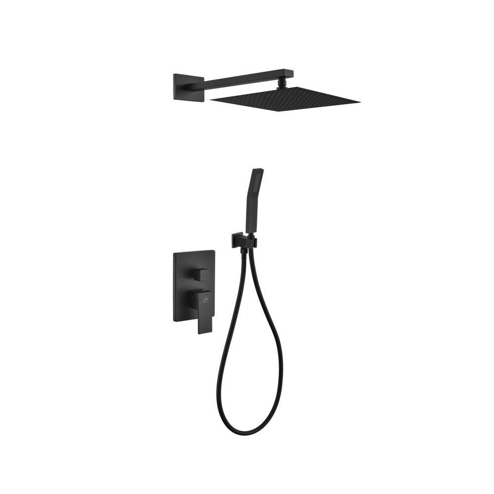 KubeBath 2 Piece Matte Black Shower Set with 12" Square Rain Shower and Handheld Shower 