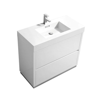 KubeBath Bliss 40 in. Free Standing Single Sink Modern Bathroom Vanity High Gloss White