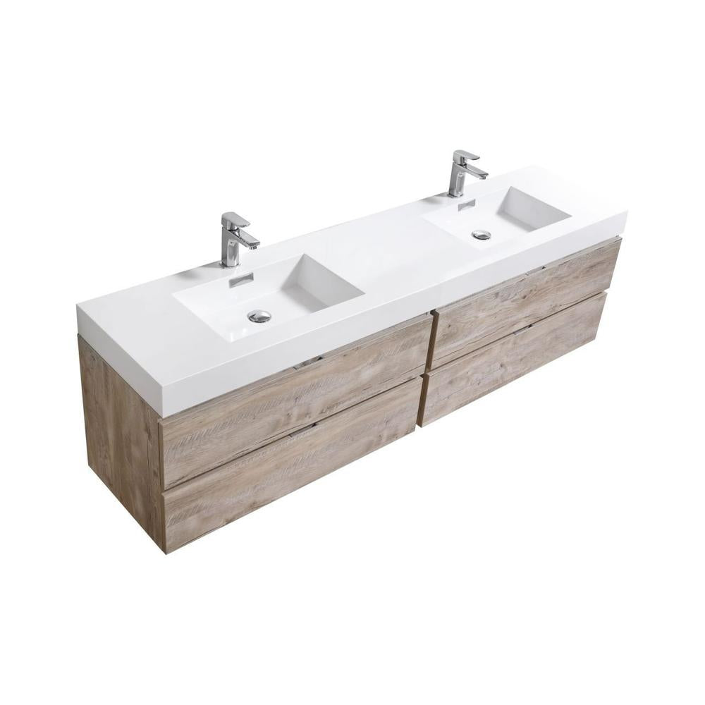KubeBath Bliss 80 in. Wall Mount Double Sink Modern Bathroom Vanity Nature Wood