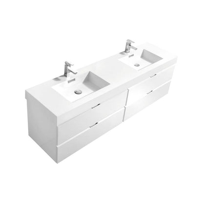 KubeBath Bliss 80 in. Wall Mount Double Sink Modern Bathroom Vanity High Gloss White