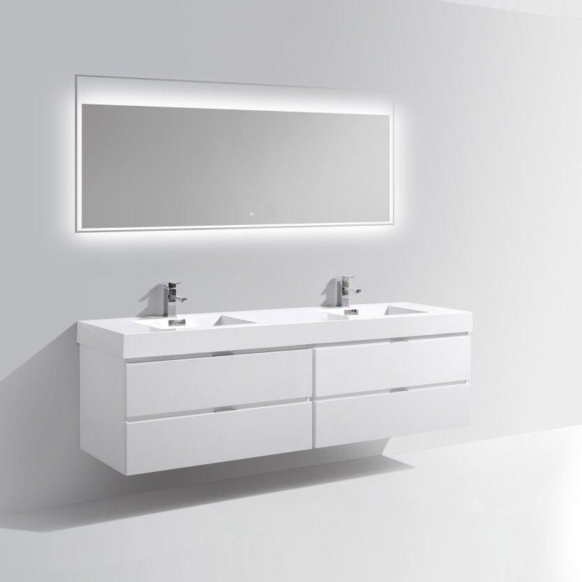 KubeBath Bliss 80 in. Wall Mount Double Sink Modern Bathroom Vanity 