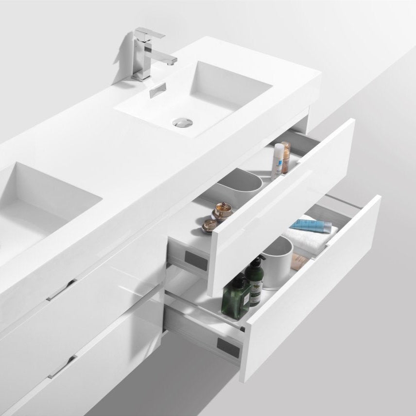 KubeBath Bliss 80 in. Wall Mount Double Sink Modern Bathroom Vanity 