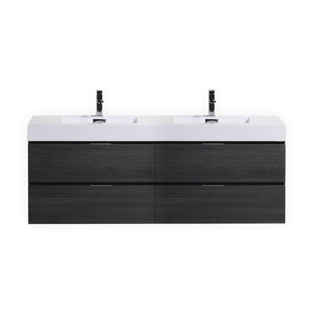 KubeBath Bliss 80 in. Wall Mount Double Sink Modern Bathroom Vanity Gray Oak