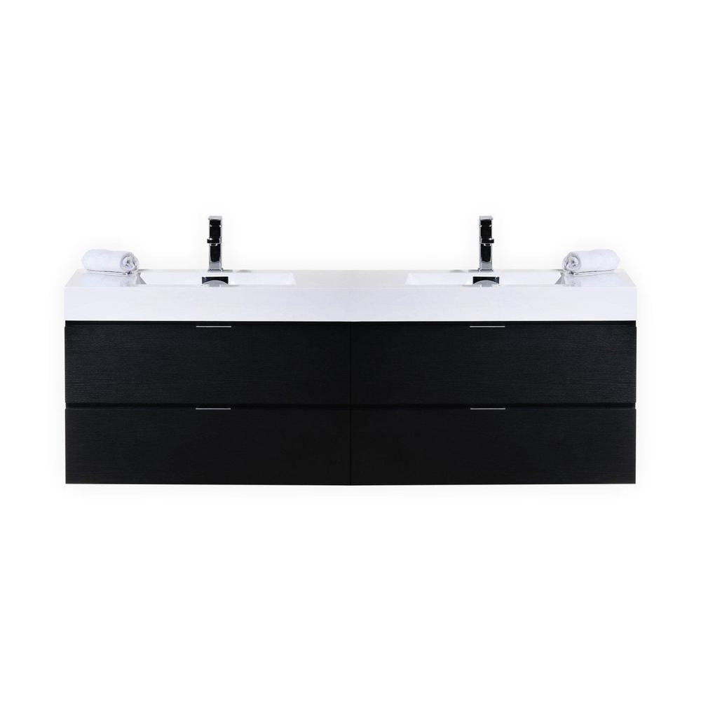 KubeBath Bliss 80 in. Wall Mount Double Sink Modern Bathroom Vanity Black