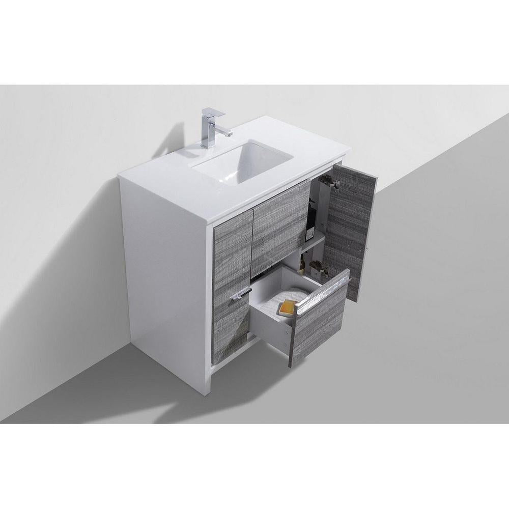 KubeBath Dolce 36 in. Freestanding Single Sink Modern Bathroom Vanity with White Quartz Counter-Top and Cabinet Color Options 