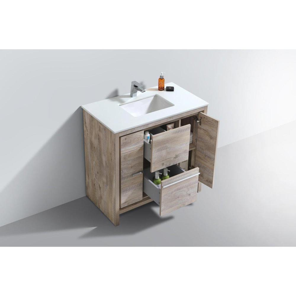 KubeBath Dolce 36 in. Freestanding Single Sink Modern Bathroom Vanity with White Quartz Counter-Top and Cabinet Color Options 
