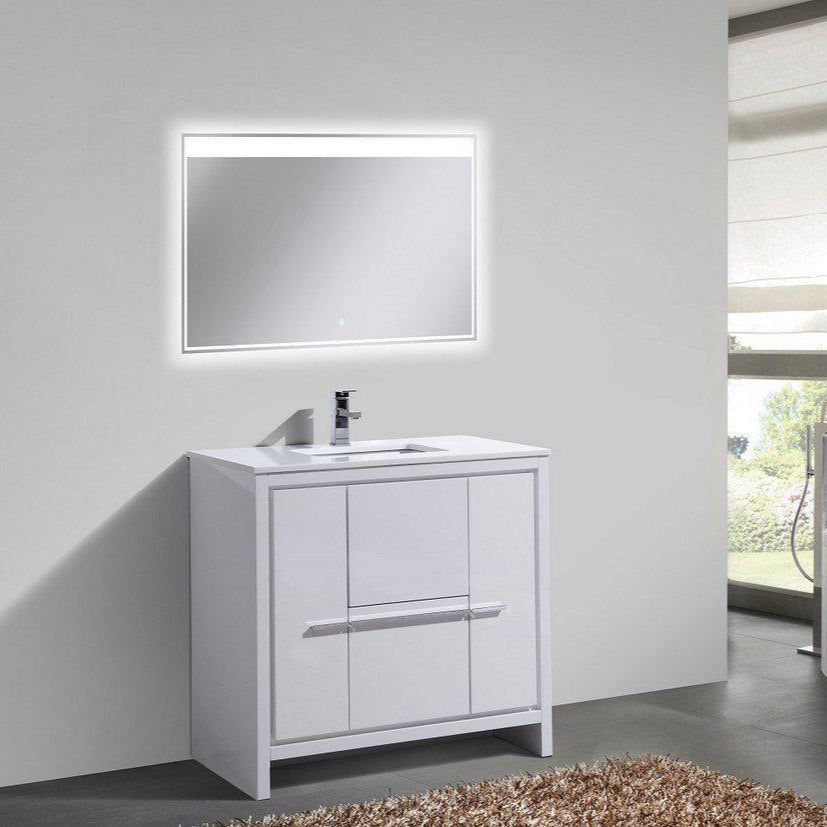 KubeBath Dolce 36 in. Freestanding Single Sink Modern Bathroom Vanity with White Quartz Counter-Top and Cabinet Color Options 