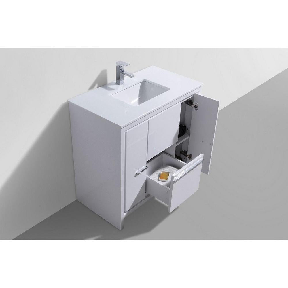 KubeBath Dolce 36 in. Freestanding Single Sink Modern Bathroom Vanity with White Quartz Counter-Top and Cabinet Color Options 