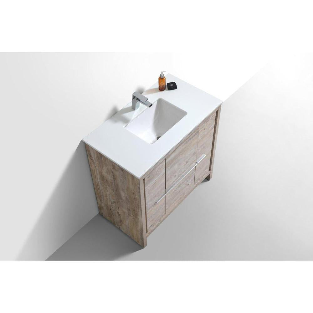 KubeBath Dolce 36 in. Freestanding Single Sink Modern Bathroom Vanity with White Quartz Counter-Top and Cabinet Color Options 