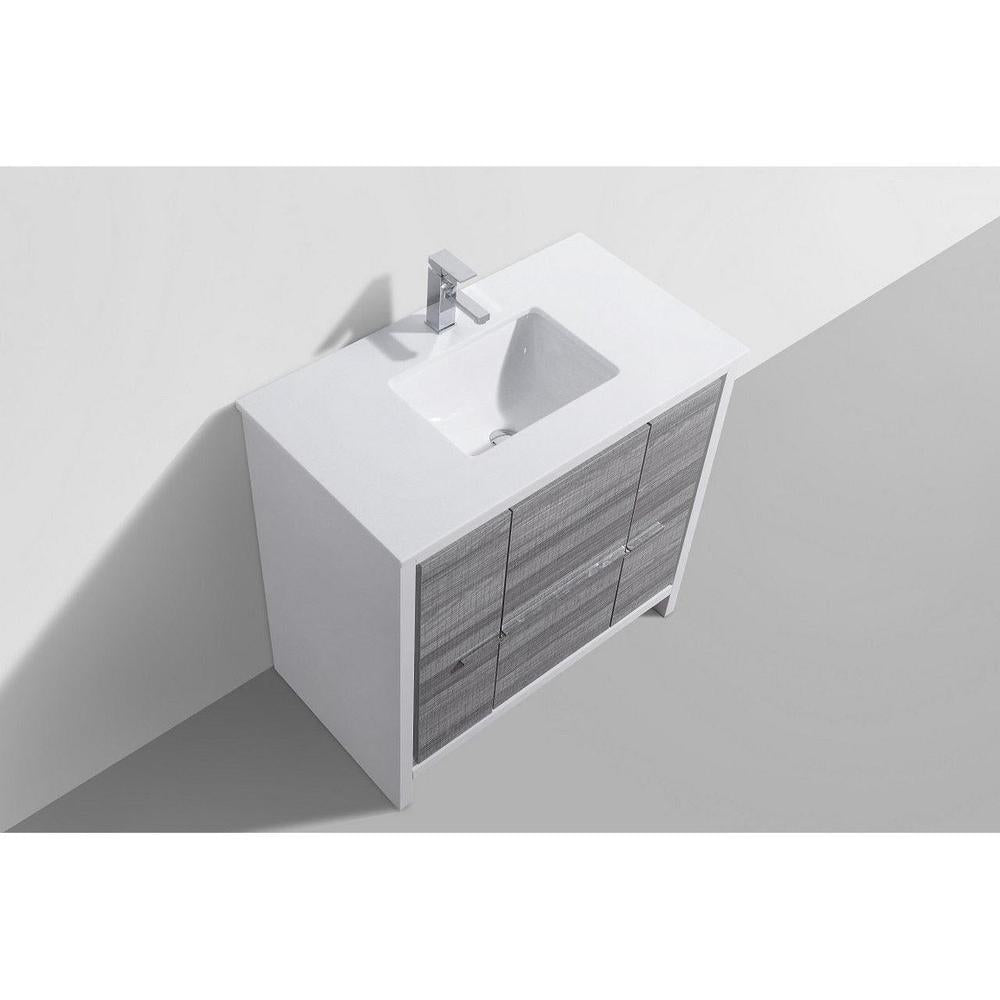 KubeBath Dolce 36 in. Freestanding Single Sink Modern Bathroom Vanity with White Quartz Counter-Top and Cabinet Color Options 