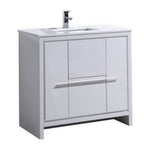 KubeBath Dolce 36 in. Freestanding Single Sink Modern Bathroom Vanity with White Quartz Counter-Top and Cabinet Color Options High Gloss White