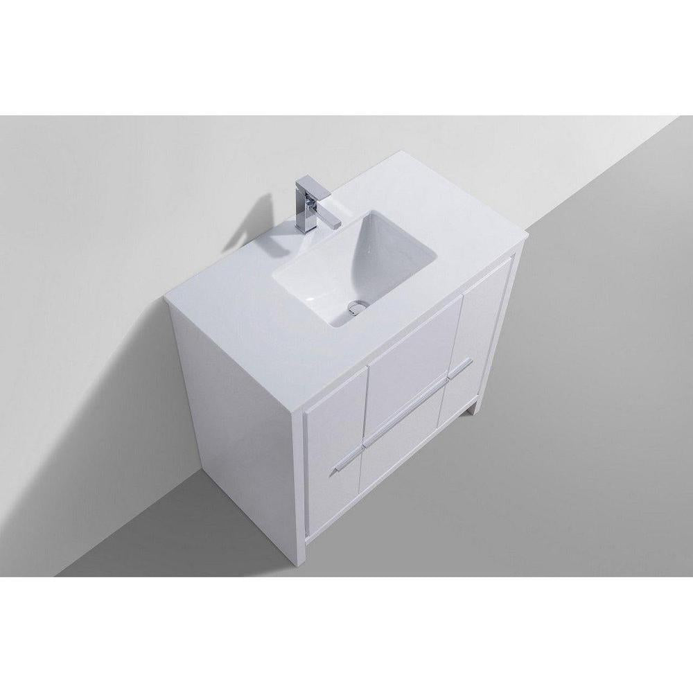 KubeBath Dolce 36 in. Freestanding Single Sink Modern Bathroom Vanity with White Quartz Counter-Top and Cabinet Color Options 
