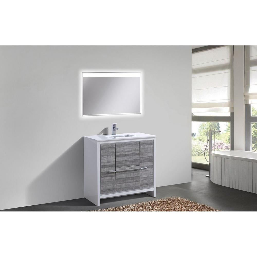 KubeBath Dolce 36 in. Freestanding Single Sink Modern Bathroom Vanity with White Quartz Counter-Top and Cabinet Color Options 