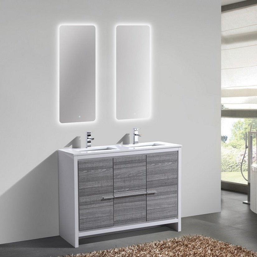 KubeBath Dolce 48 in. Freestanding Double Sink Modern Bathroom Vanity with White Quartz Counter-Top and Cabinet Color Options 