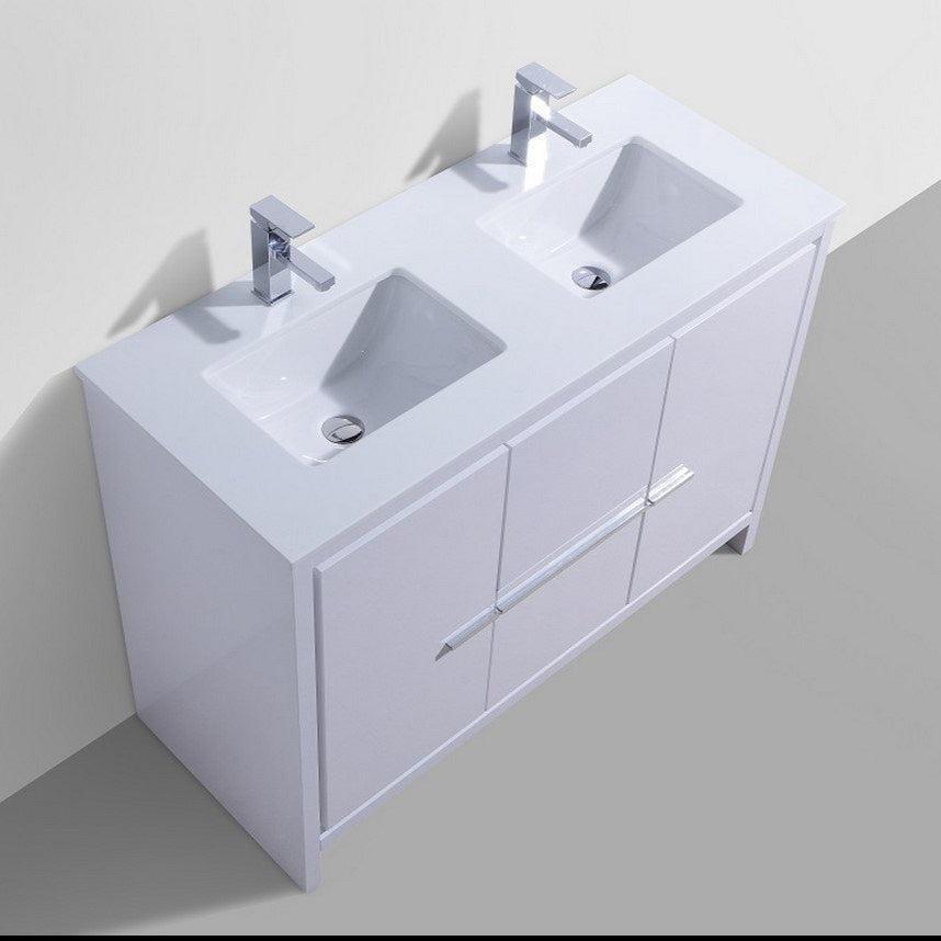 KubeBath Dolce 48 in. Freestanding Double Sink Modern Bathroom Vanity with White Quartz Counter-Top and Cabinet Color Options 