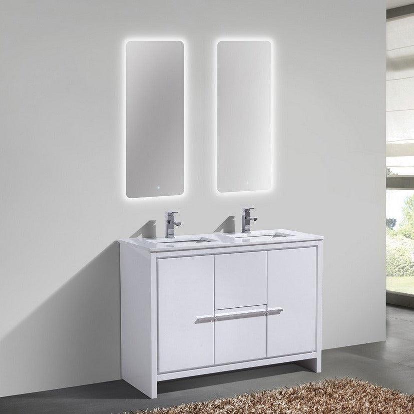 KubeBath Dolce 48 in. Freestanding Double Sink Modern Bathroom Vanity with White Quartz Counter-Top and Cabinet Color Options 