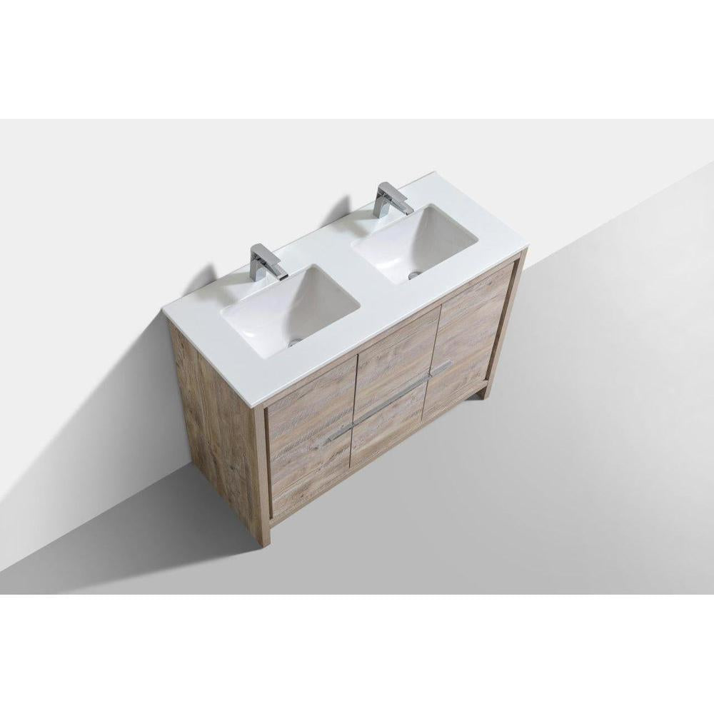 KubeBath Dolce 48 in. Freestanding Double Sink Modern Bathroom Vanity with White Quartz Counter-Top and Cabinet Color Options 