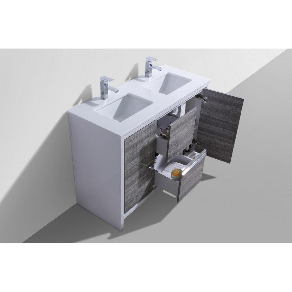 KubeBath Dolce 48 in. Freestanding Double Sink Modern Bathroom Vanity with White Quartz Counter-Top and Cabinet Color Options 