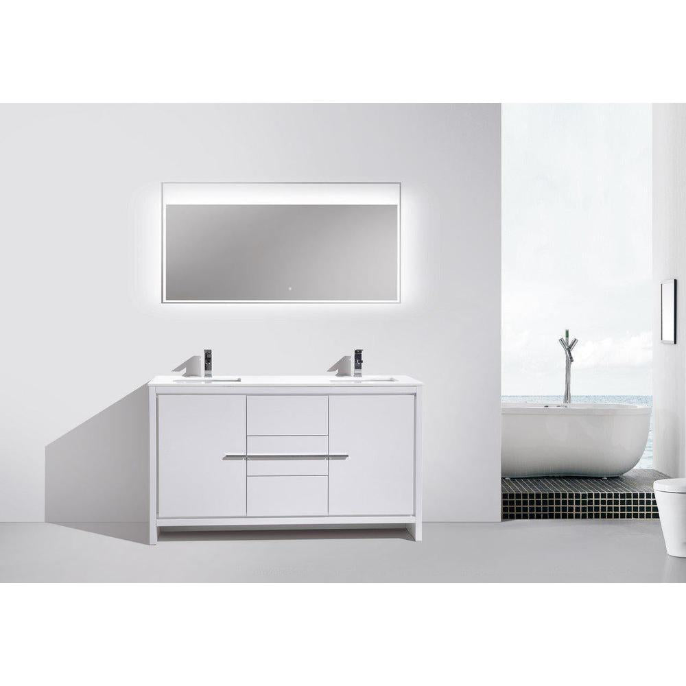 KubeBath Dolce 60 in. Freestanding Double Sink Modern Bathroom Vanity with White Quartz Counter-Top and Cabinet Color Options 