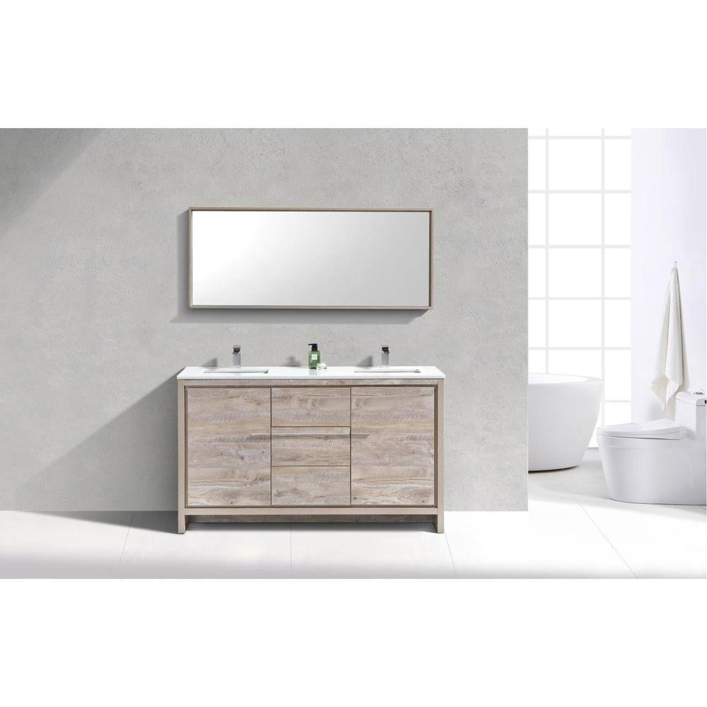 KubeBath Dolce 60 in. Freestanding Double Sink Modern Bathroom Vanity with White Quartz Counter-Top and Cabinet Color Options 