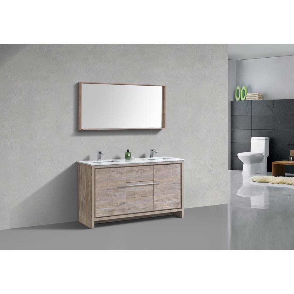 KubeBath Dolce 60 in. Freestanding Double Sink Modern Bathroom Vanity with White Quartz Counter-Top and Cabinet Color Options 