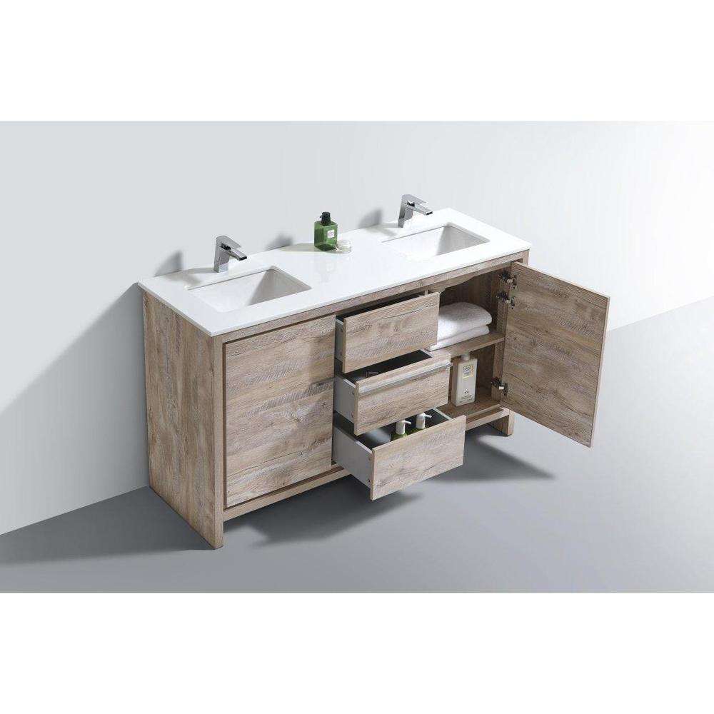 KubeBath Dolce 60 in. Freestanding Double Sink Modern Bathroom Vanity with White Quartz Counter-Top and Cabinet Color Options 