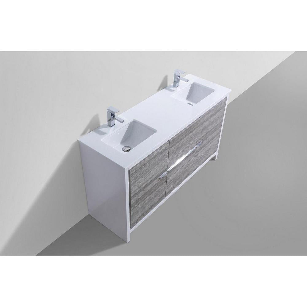 KubeBath Dolce 60 in. Freestanding Double Sink Modern Bathroom Vanity with White Quartz Counter-Top and Cabinet Color Options 
