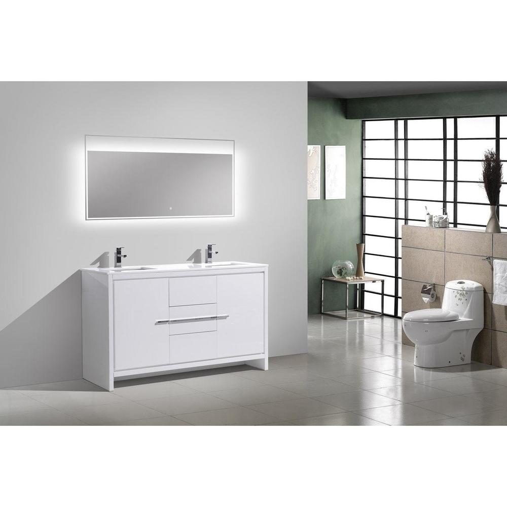 KubeBath Dolce 60 in. Freestanding Double Sink Modern Bathroom Vanity with White Quartz Counter-Top and Cabinet Color Options 