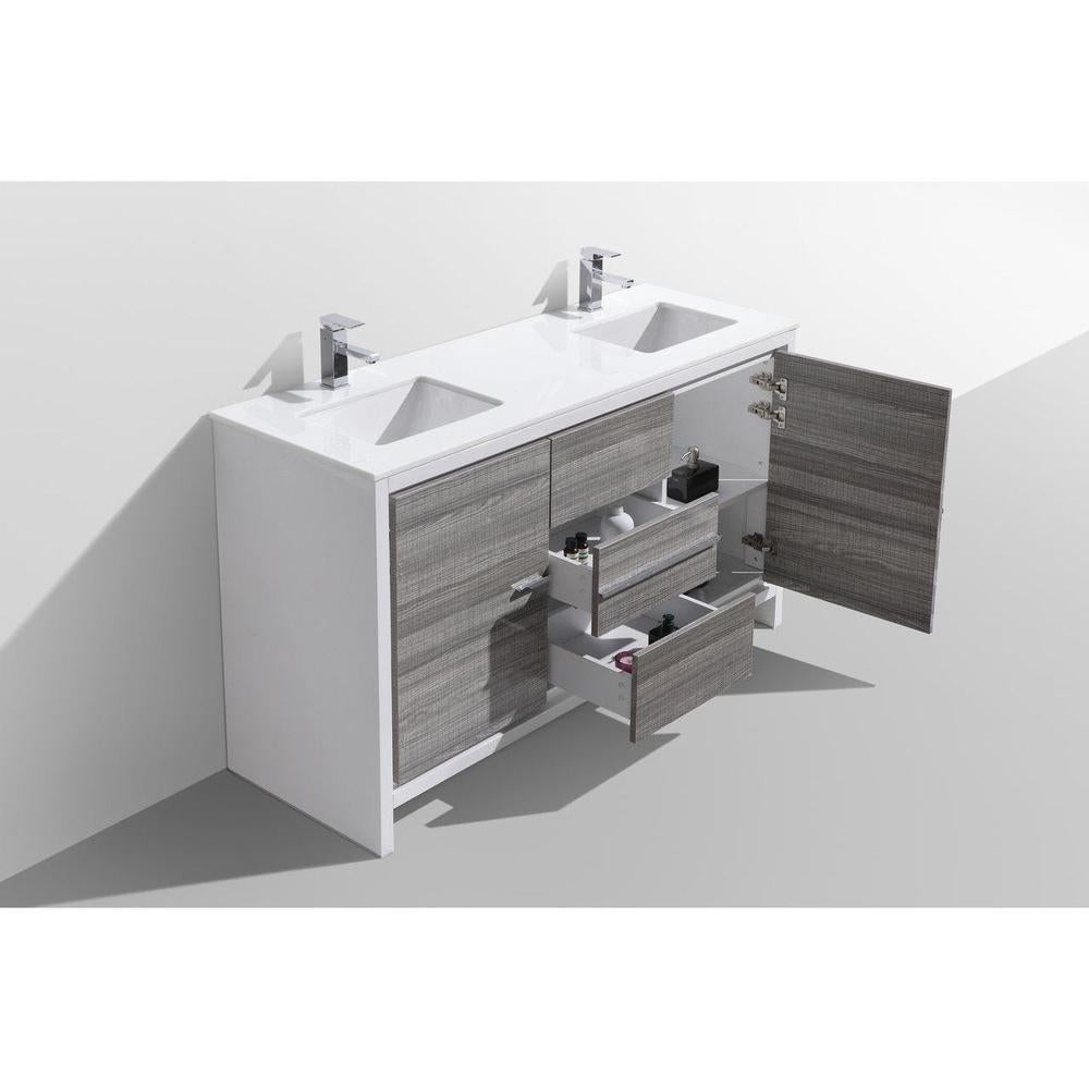 KubeBath Dolce 60 in. Freestanding Double Sink Modern Bathroom Vanity with White Quartz Counter-Top and Cabinet Color Options 