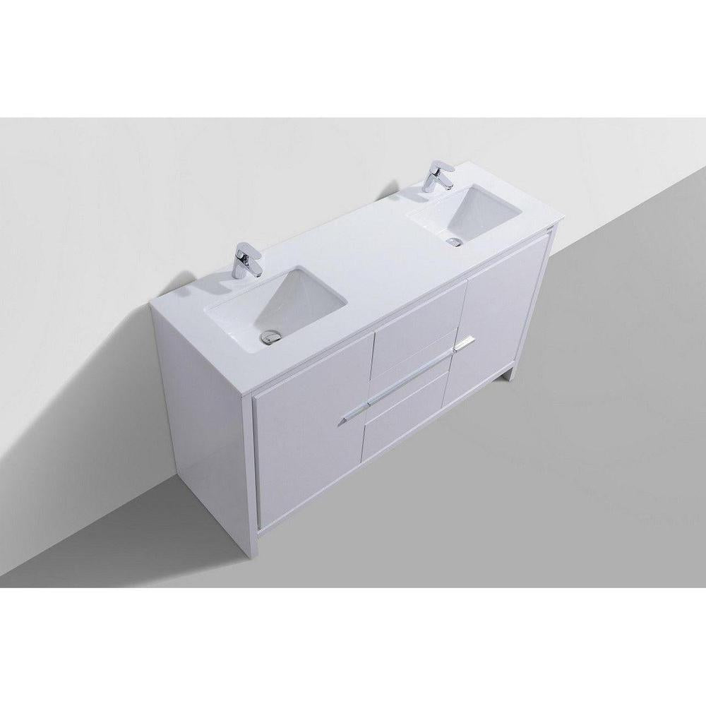 KubeBath Dolce 60 in. Freestanding Double Sink Modern Bathroom Vanity with White Quartz Counter-Top and Cabinet Color Options 