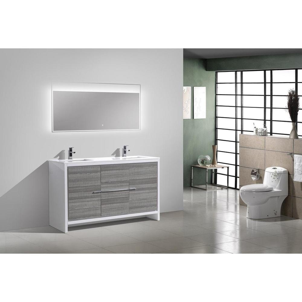 KubeBath Dolce 60 in. Freestanding Double Sink Modern Bathroom Vanity with White Quartz Counter-Top and Cabinet Color Options 