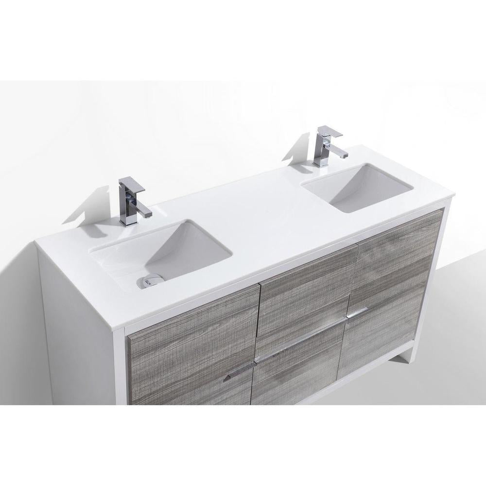 KubeBath Dolce 60 in. Freestanding Double Sink Modern Bathroom Vanity with White Quartz Counter-Top and Cabinet Color Options 