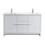 KubeBath Dolce 60 in. Freestanding Double Sink Modern Bathroom Vanity with White Quartz Counter-Top and Cabinet Color Options High Gloss White