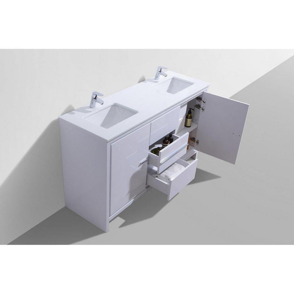 KubeBath Dolce 60 in. Freestanding Double Sink Modern Bathroom Vanity with White Quartz Counter-Top and Cabinet Color Options 