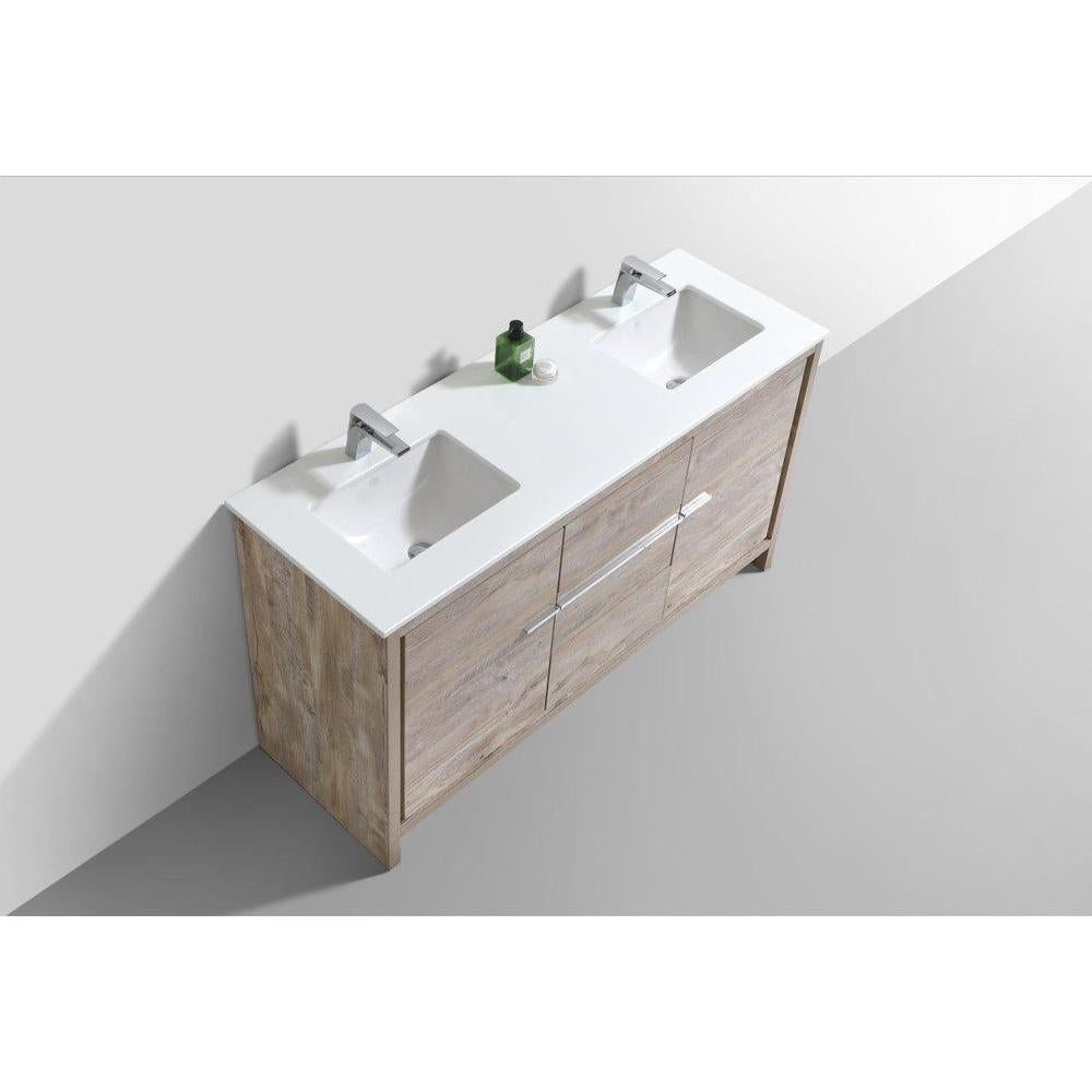 KubeBath Dolce 60 in. Freestanding Double Sink Modern Bathroom Vanity with White Quartz Counter-Top and Cabinet Color Options 