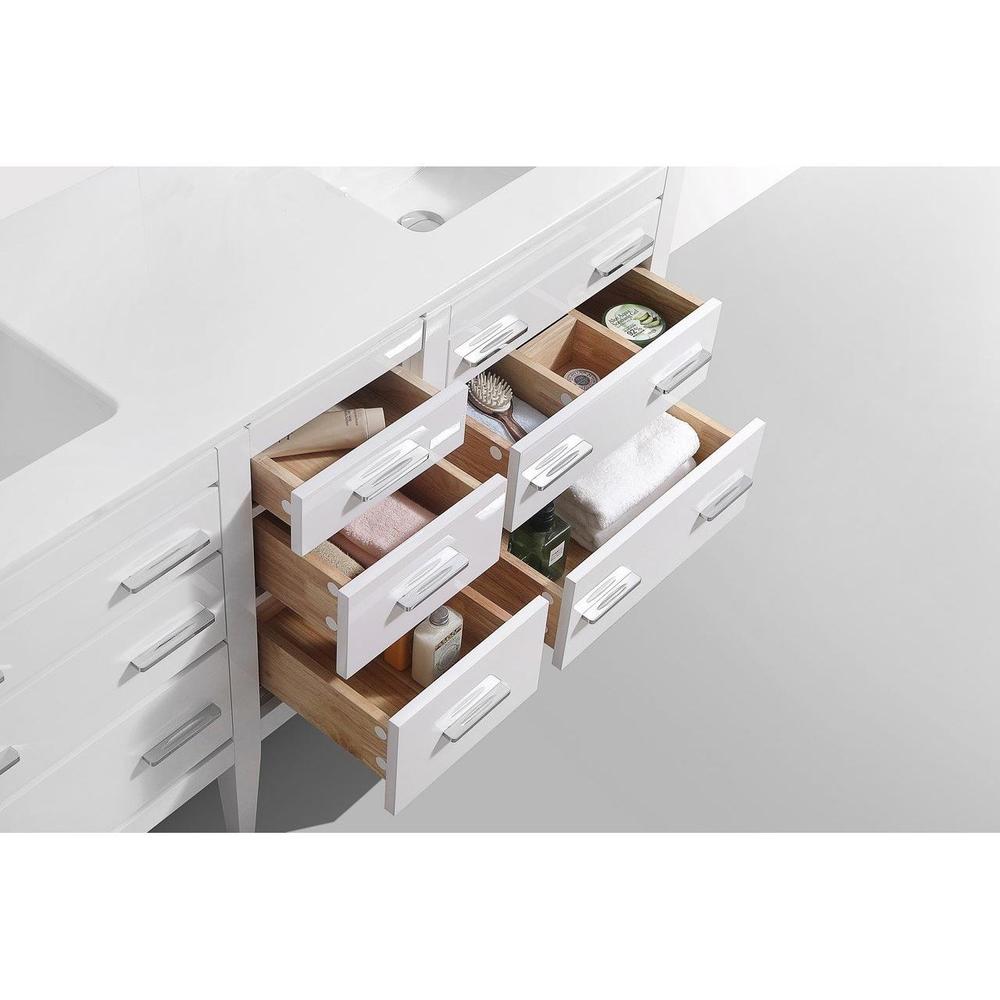 KubeBath Eiffel 60 in. Double Sink Vanity with Quartz Counter Top and White Lacquer Cabinets 